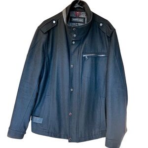 Andrew Marc Men’s Wool Blend Zip Jacket Sz XL Black Leather Trim